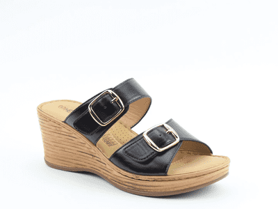 Heavenly Feet Fizzy Women's Wedge Mule Sandal - Black