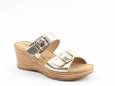 Heavenly Feet Fizzy Women's Wedge Mule Sandal - Gold