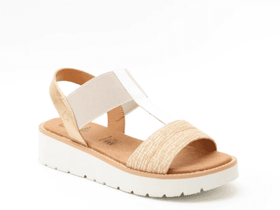 Heavenly Feet Mika Women's Low Wedge Sandal - Beige/White/Gold