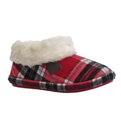 Jo & Joe Glenroyal Women's Bootie Slippers - Red/White Tartan