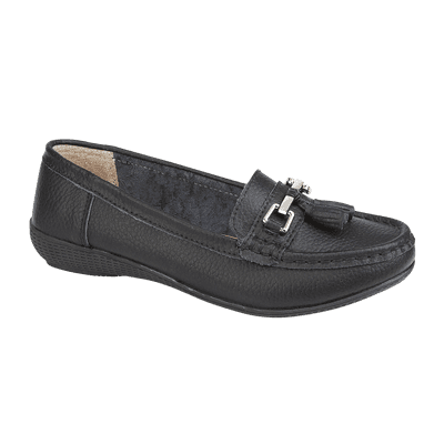 Jo & Joe Nautical Women's Slip On Leather Loafers Moccasins Shoes - Black