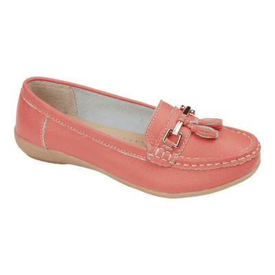 Jo & Joe Nautical Women's Slip-On Leather Loafer Moccasin Shoes - Coral