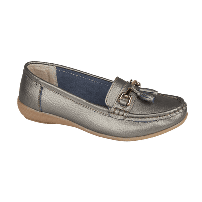 Jo & Joe Nautical Women's Slip-On Leather Loafer Moccasin Shoes - Gun Metal