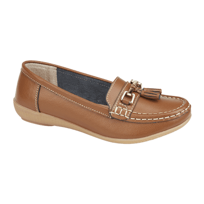 Jo & Joe Nautical Women's Slip-On Leather Loafer Moccasin Shoes - Tan