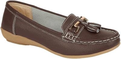 Jo & Joe Nautical Women's Slip On Leather Loafers Moccasins Shoes - Chocolate