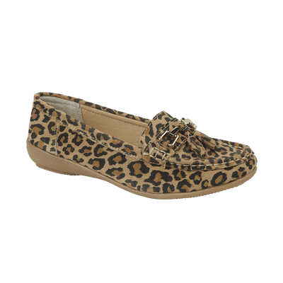 Jo & Joe Nautical Women's Slip On Leather Loafers Moccasins Shoes - Leopard