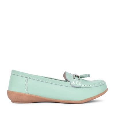 Jo & Joe Nautical Women's Slip On Leather Loafers Moccasins Shoes - Mint