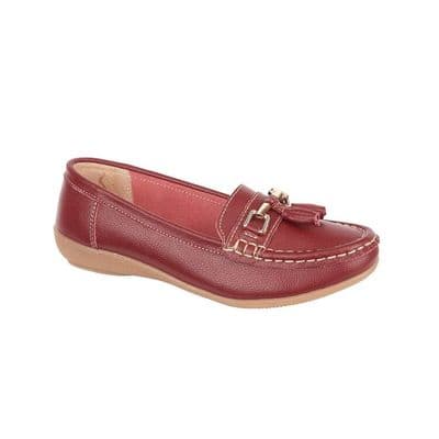 Jo & Joe Nautical Women's Slip On Leather Loafers Moccasins Shoes - Wine