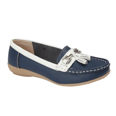 Jo & Joe Seafairer Women's Casual Comfort Leather Loafers - Dark Blue/White