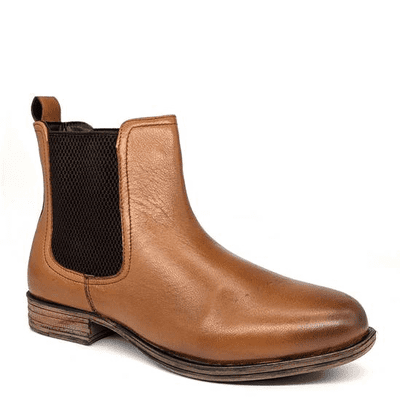 Leather Collection Kiara Women's Leather Slip-On Ankle Boot - Tan