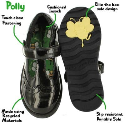 Little Green Feet Polly Girls School Shoe - Black Patent