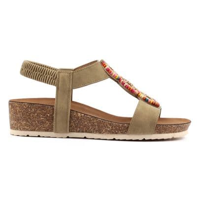 Lunar Candice Women's Low Wedge Sandal - Khaki