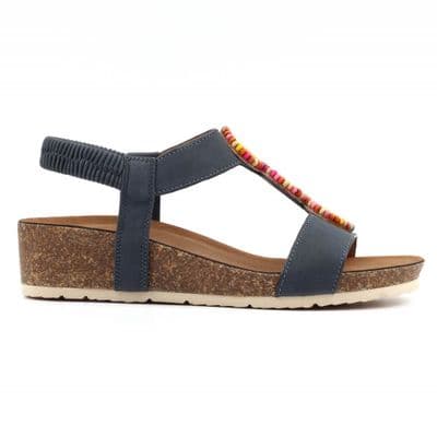 Lunar Candice Women's Low Wedge Sandal - Navy