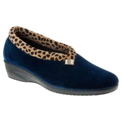 Lunar Paloma Women's Leopard Trim Slipper - Navy