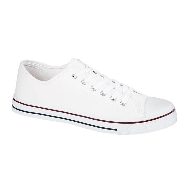TRAINER LOW LACE-UP SNEAKER IN WHITE MIX BEIGE CANVAS
