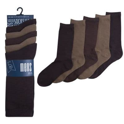 Mens Plain Brown Socks 5 Pair Pack 7-11