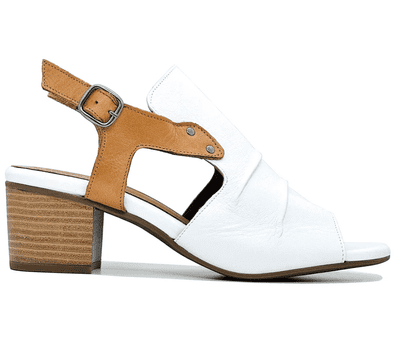 Modella Catherine Women's Block Heel Sandal - White/Tan