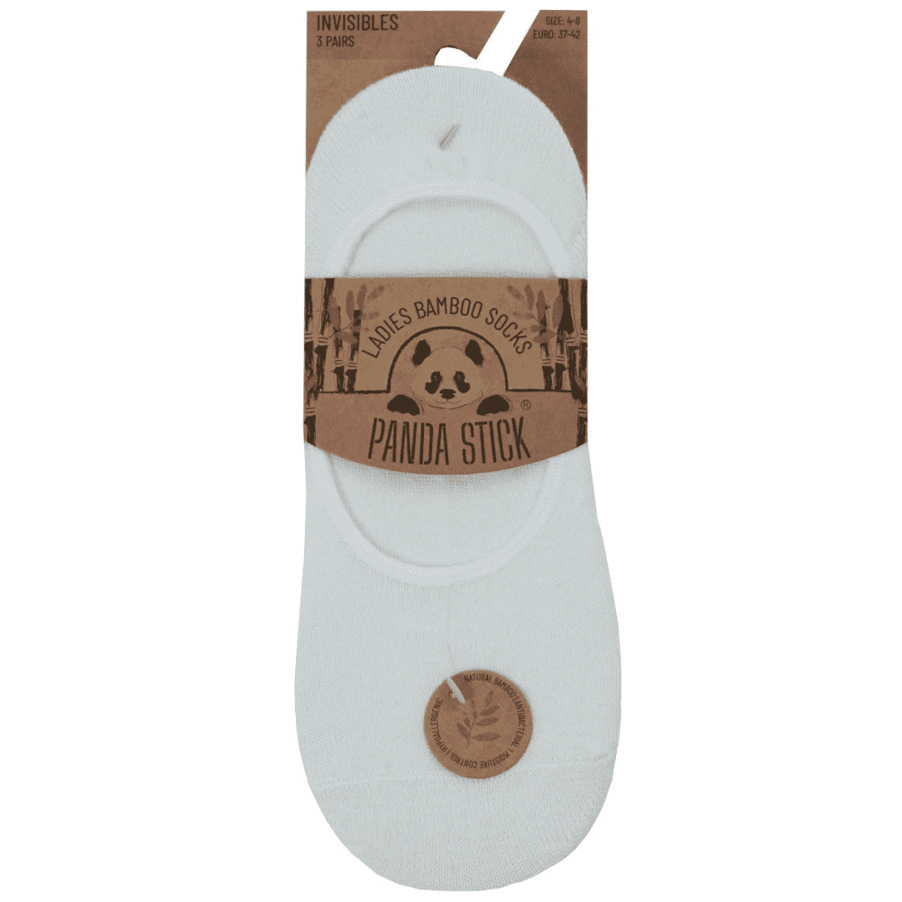 Panda Stick Womens No Show Bamboo Invisible Trainer Socks 3 Pack 4-8 White