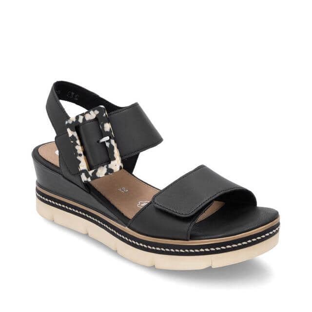 Remonte Women's D3P52-03 Lite N Soft Slip-on Sandals- Black/ Cream