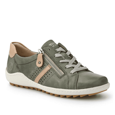 Remonte R1432-52 Women's Lace and Zip Shoe - Green Combi