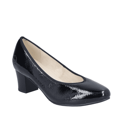 Rieker 44650-02 Women's Leather Low-Heel Court Shoe - Black Patent