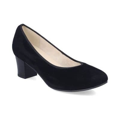 Rieker 44650-03 Women's Leather Low-Heel Court Shoe - Black Suede