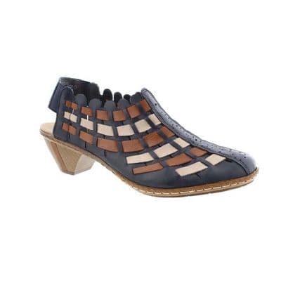 Rieker 46778-14 Women's Lattice Slingback Shoes - Blue/Tan Combi