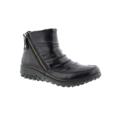 Rieker 59585-01 Women's Ruched Zip-Up Ankle Boot - Black