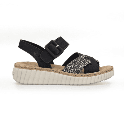 Rieker 69269-00 Women's Low Wedge Sandal - Black