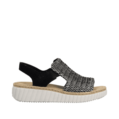 Rieker 69276-00 Women's Extra Wide Wedge Sandal - Black Combi