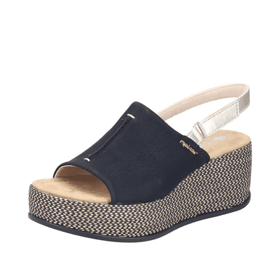 Rieker 69460-00 Women's Wedge Platform Sandal - Black Combi
