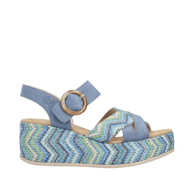 Rieker 69469-14 Women's Low Wedge Sandal - Blue Combi