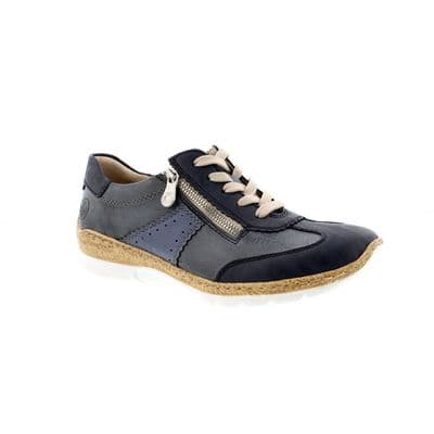 Rieker N4221-14 Women's Zip and Lace Shoe - Blue
