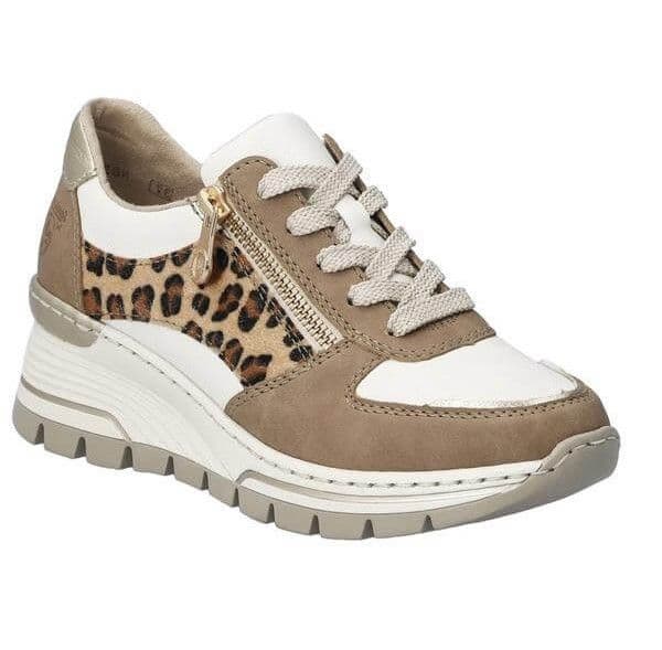 Rieker N8308-64 Women s Side Zip Trainer - Beige Multi Leopard