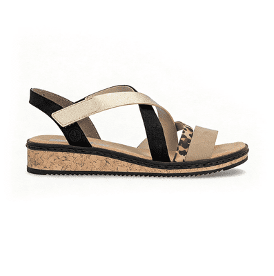 Rieker V3663-92 Women's Touch Close Sandal - Beige Multi
