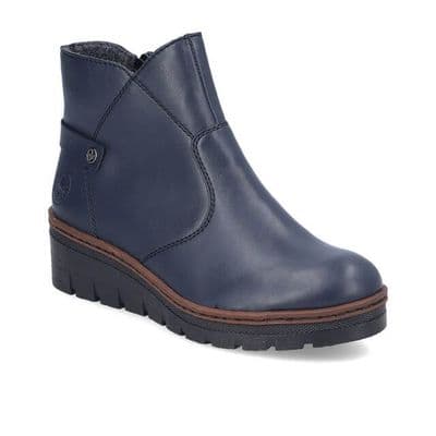 Rieker X9164-14 Women's Wedge Ankle Boot - Blue
