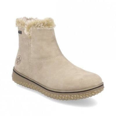 Rieker Z4266-62 Women's Suede Ankle Boot With Side Zip - Beige