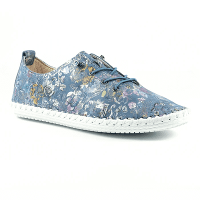 Shoozy Iris Women's Lightweight Plimsoll Shoe - Blue Flower