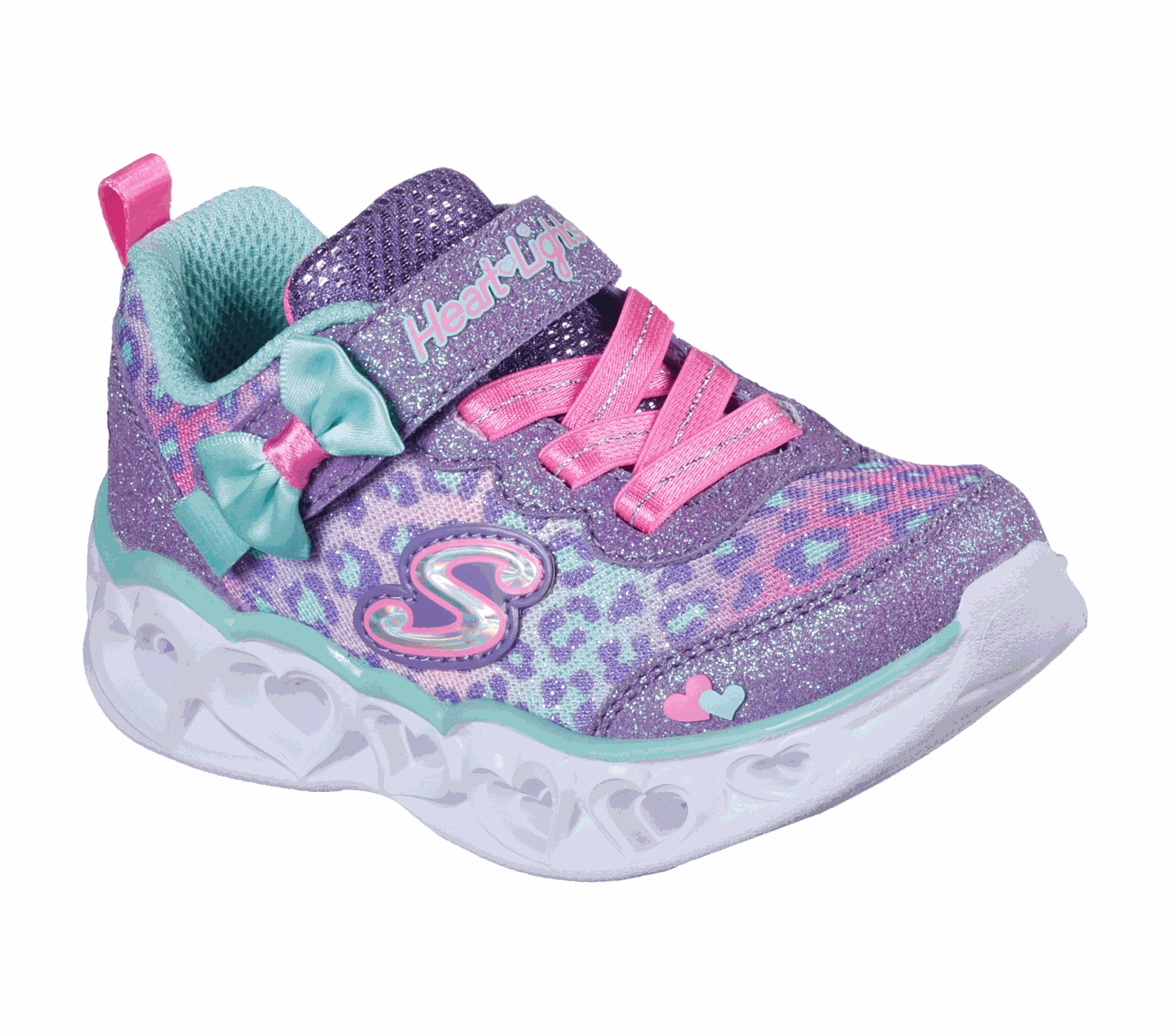 Skechers Girls Flashing Trainers - Untamed Hearts Lavender/Aqua