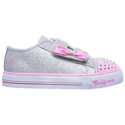 Skechers Girls Glitz Games Twinkle Toes Flashing Trainers - Silver