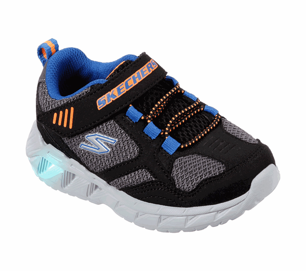 Skechers S Lights Magna Lights Boys Flashing Trainer Black Blue Orange