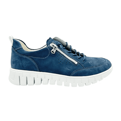 Waldlaufer H-Birdy Women's Soft Leather Lace-Up Shoe - Blue Nubuck/Jeans