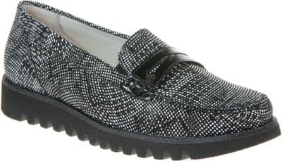 Waldlaufer Habea Women's Wide Fit Leather Loafer  - Black/White Spot