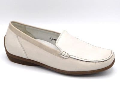 Waldlaufer Harriet Women's Wide Fit Leather Loafer Shoes - Beige