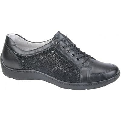 Waldlaufer Henni Women's Wide Fit Lace-Up Shoes - Black