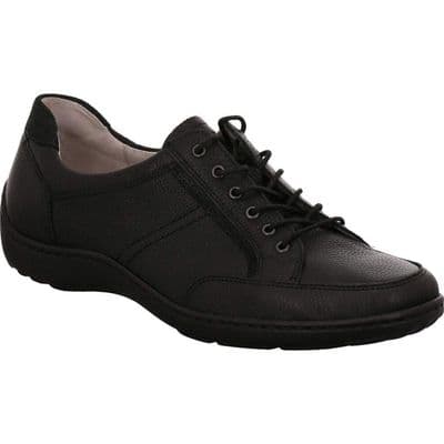 Waldlaufer Henni Women's Wide Fit Leather Lace-Up Shoes - Black