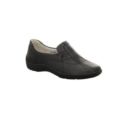 Waldlaufer Henni Women's Wide Fit Leather Slip-On Shoes - Black