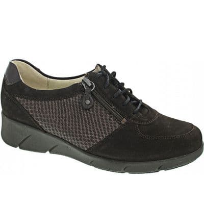Waldlaufer Kaina Women's Wide Fit Leather Lace-Up with side  Zip Shoes - Brown