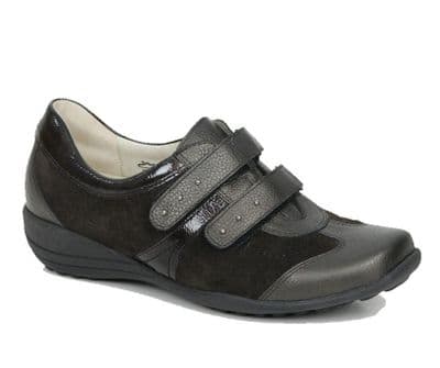 Waldlaufer Katja Women's Wide Fit Leather Touch Close Fastening Shoes -  Dark Brown