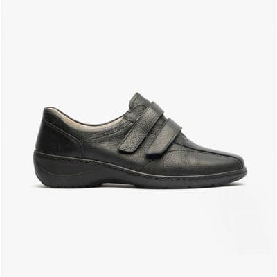 Waldlaufer Kya Women's Wide Fit Leather Velcro Strap Shoes - Black